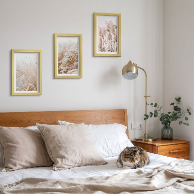 Tavelvägg med 3 tavlor Gräsfält i fina nyanser av brunt och beige