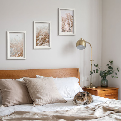 Tavelvägg med 3 tavlor Gräsfält i fina nyanser av brunt och beige