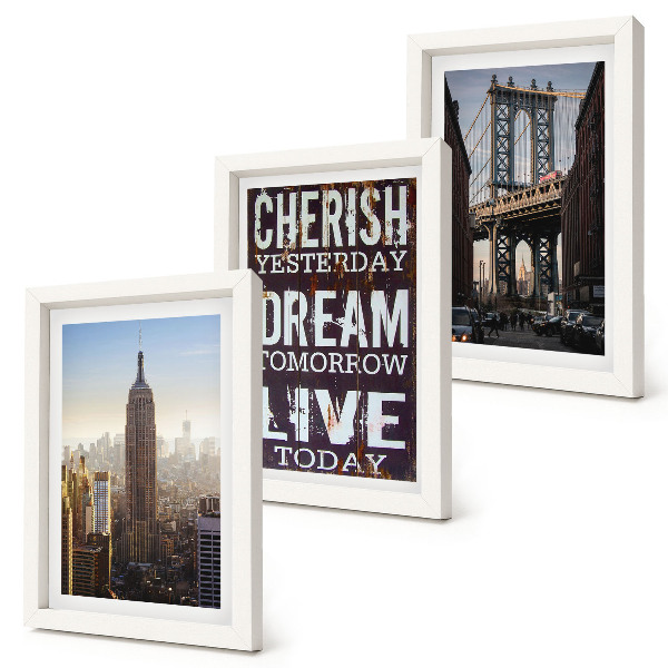 Triptyk tavla med ram New York City Landskap med ett inspirerande citat