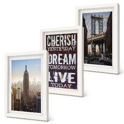Triptyk tavla med ram New York City Landskap med ett inspirerande citat