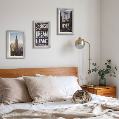 Triptyk tavla med ram New York City Landskap med ett inspirerande citat