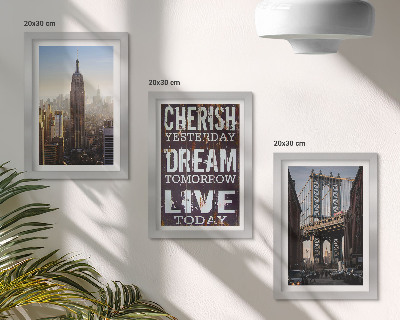 Triptyk tavla med ram New York City Landskap med ett inspirerande citat
