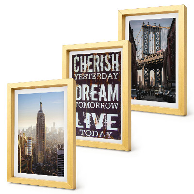 Triptyk tavla med ram New York City Landskap med ett inspirerande citat