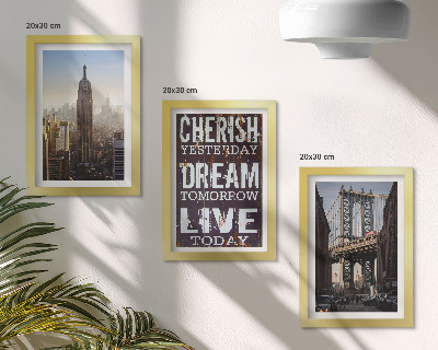 Triptyk tavla med ram New York City Landskap med ett inspirerande citat