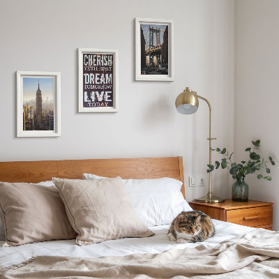 Triptyk tavla med ram New York City Landskap med ett inspirerande citat