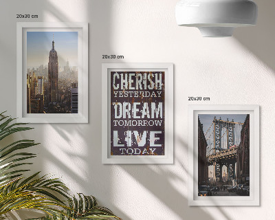 Triptyk tavla med ram New York City Landskap med ett inspirerande citat