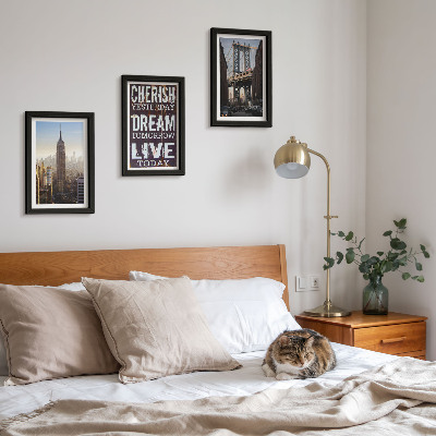 Triptyk tavla med ram New York City Landskap med ett inspirerande citat