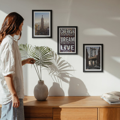 Triptyk tavla med ram New York City Landskap med ett inspirerande citat
