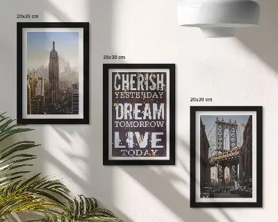 Triptyk med tavlor landskap av New York City med ett inspirerande citat och ram