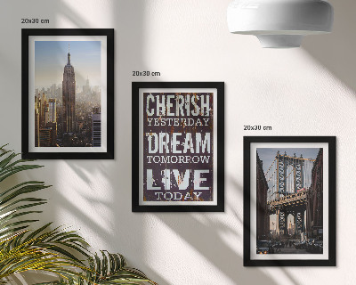 Triptyk tavla med ram New York City Landskap med ett inspirerande citat