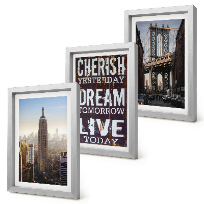 Triptyk tavla med ram New York City Landskap med ett inspirerande citat