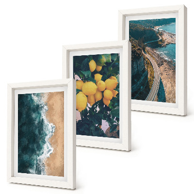Triptyk tavla med ram Havsstrand citroner bergslandskap kustväg