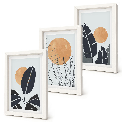 Tavelvägg med 3 tavlor Växtmönster med stora solar, minimalistisk stil