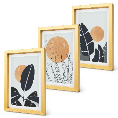 Tavelvägg med 3 tavlor Växtmönster med stora solar, minimalistisk stil