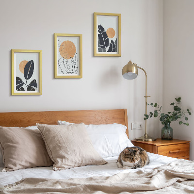 Tavelvägg med 3 tavlor Växtmönster med stora solar, minimalistisk stil