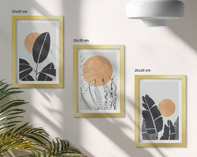 Tavelvägg med 3 tavlor Växtmönster med stora solar, minimalistisk stil