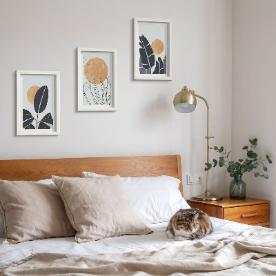 Tavelvägg med 3 tavlor Växtmönster med stora solar, minimalistisk stil