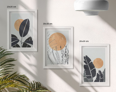 Tavelvägg med 3 tavlor Växtmönster med stora solar, minimalistisk stil