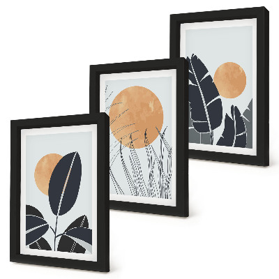 Tavelvägg med 3 tavlor Växtmönster med stora solar, minimalistisk stil