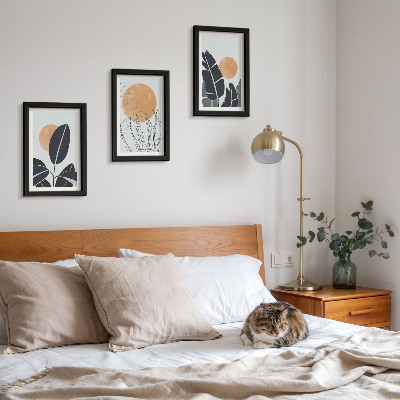 Tavelvägg med 3 tavlor Växtmönster med stora solar, minimalistisk stil