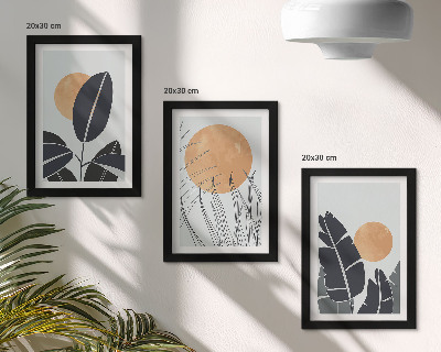 Tavelvägg med 3 tavlor Växtmönster med stora solar, minimalistisk stil