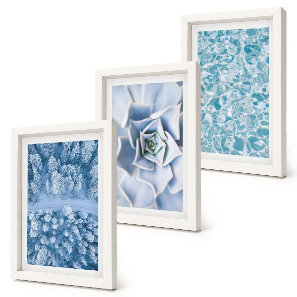 Posterpaket Vinterskog blå blomma blå vattenyta