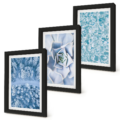Posterpaket Vinterskog blå blomma blå vattenyta