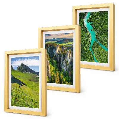 Triptyk tavla med ram Gröna bergslandskap med en flod och klippor