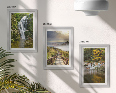 Triptyk tavla med ram Vattenfall, berg, molnstigar och höstvyer