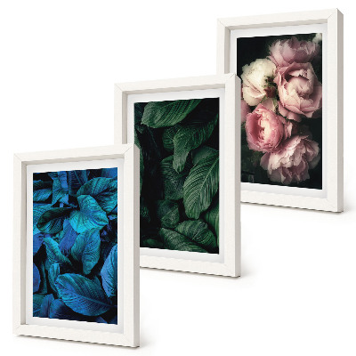 Triptyk tavla med ram Blad och blommor i olika färger