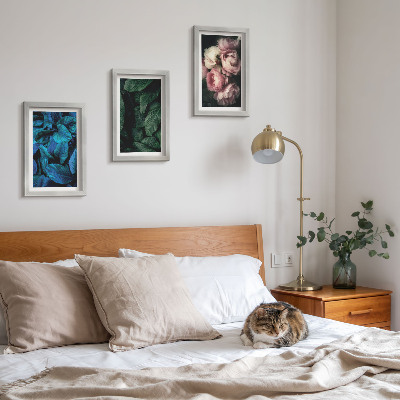 Triptyk tavla med ram Blad och blommor i olika färger