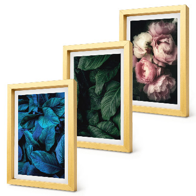 Triptyk tavla med ram Blad och blommor i olika färger