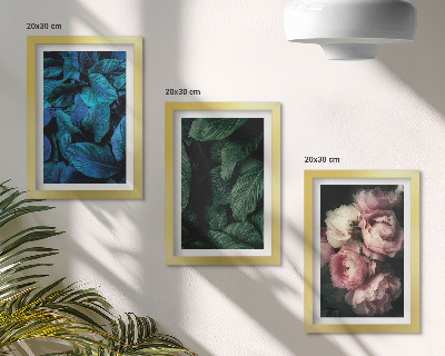 Triptyk tavla med ram Blad och blommor i olika färger