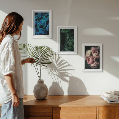 Triptyk tavla med ram Blad och blommor i olika färger