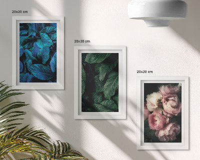 Triptyk tavla med ram Blad och blommor i olika färger