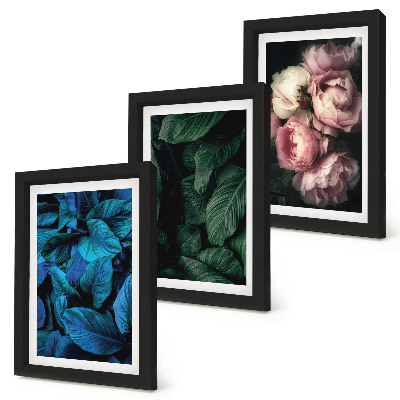 Triptyk tavla med ram Blad och blommor i olika färger