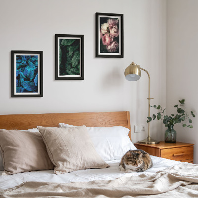 Triptyk tavla med ram Blad och blommor i olika färger