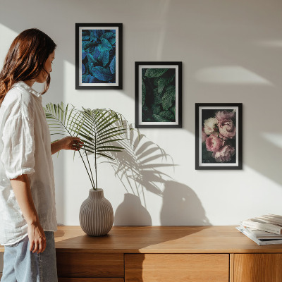 Triptyk tavla med ram Blad och blommor i olika färger