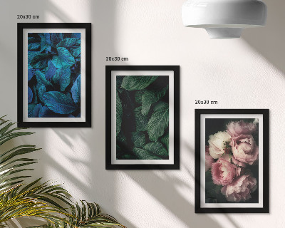 Triptyk tavla med ram Blad och blommor i olika färger
