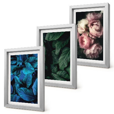 Triptyk tavla med ram Blad och blommor i olika färger