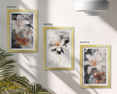 Posterpaket Blommor på marmorbakgrund i nyanser av vitt och svart