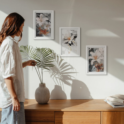 Posterpaket Blommor på marmorbakgrund i nyanser av vitt och svart