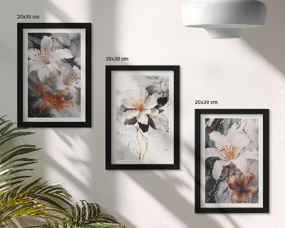 Posterpaket Blommor på marmorbakgrund i nyanser av vitt och svart