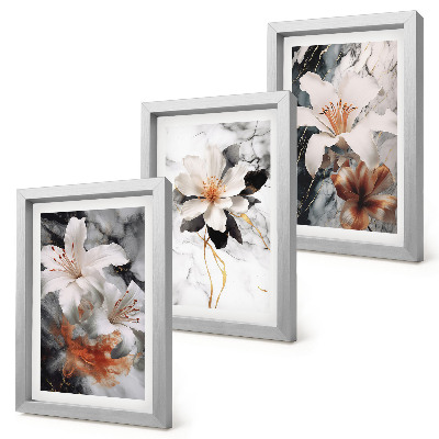 Posterpaket Blommor på marmorbakgrund i nyanser av vitt och svart