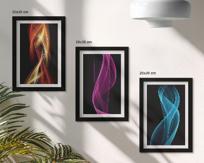 Triptyk tavla med ram Vågor av färgglada neonlinjer på en mörk bakgrund