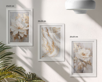 Tavelvägg med 3 tavlor Blommor och abstrakt marmormönster