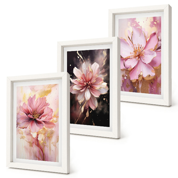 Triptyk tavla med ram Blommiga kompositioner i nyanser av rosa och vitt