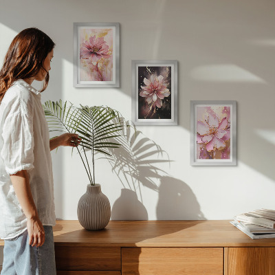 Triptyk tavla med ram Blommiga kompositioner i nyanser av rosa och vitt