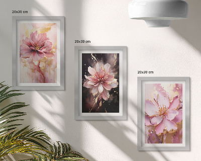 Triptyk tavla med ram Blommiga kompositioner i nyanser av rosa och vitt
