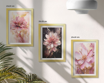 Triptyk tavla med ram Blommiga kompositioner i nyanser av rosa och vitt